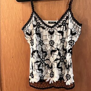 Dolce Cabo black and white crochet tank top